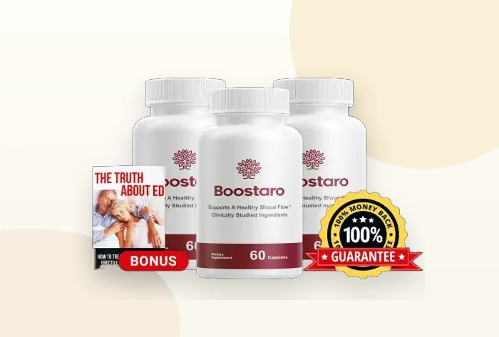 Boostaro three bottles packaging shown on the reference website